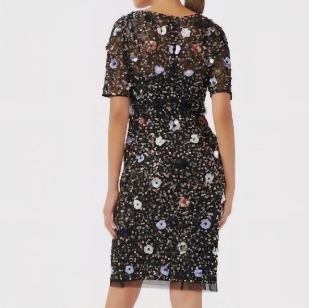 Adrianna Papell NWT Dress 8 Black 3D Floral Sheath Dress $249 - Picture 2 of 14